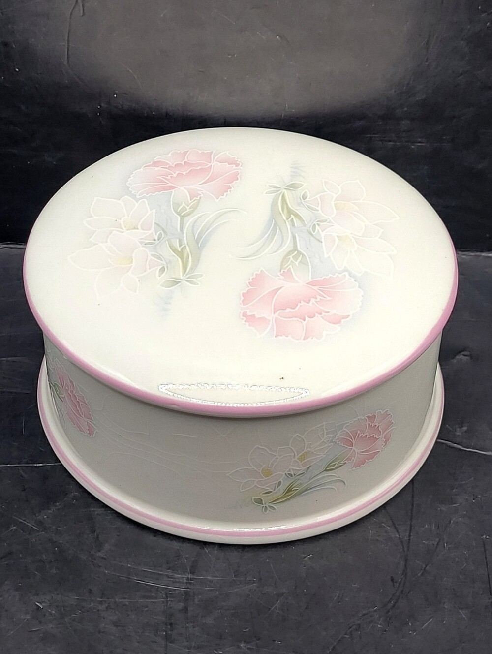 Vintage Sadler England Floral Trinket Box Covered Dish Pink Carnations